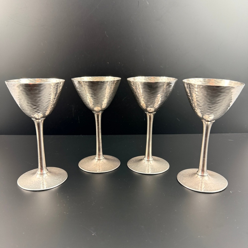 Vtg Meriden International Silver Co Hammered Silverplate Goblets Set of 4 313